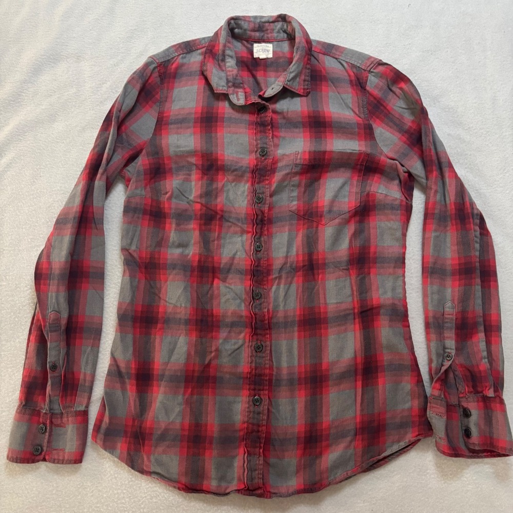 J.Crew The Perfect Shirt Red Grey Plaid Flannel Button Down 100% Cotton 30519 M